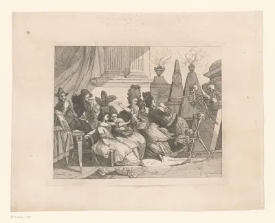 Skelet verschrikt een elegant gezelschap