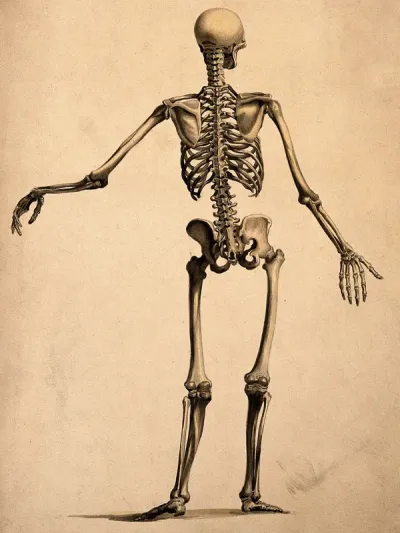 Skeleton, seen from behind, with left arm outstretched
