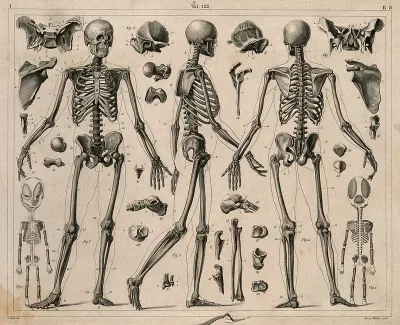 Skeletons and bones, including the skeleton of a foetus (?)