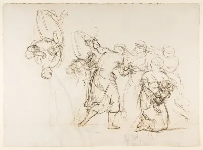 Sketch for the Judgment of Solomon (?); verso: Dancing Mythological Figures