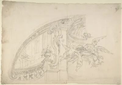Sketch for the Rear Arched Area of a Chapel, with an Angel and Three Putti Holding Up a Plate with the Head of the Baptist