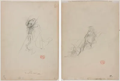 Sketch for "The Wolf Turned Shepherd" (recto) Sketch of Hunting Scene (verso)