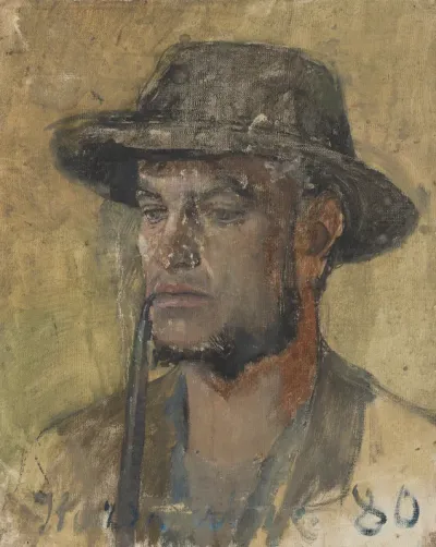 Sketch of a Head of a Smoking Young Man
