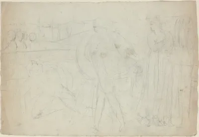 Sketch of a Swordsman Standing Over His Defeated Opponent [recto]