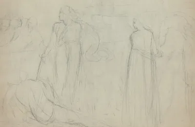 Sketch of a Swordsman Standing Over His Defeated Opponent [verso]