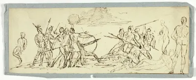 Sketch of Battle Scene (recto); Frigate (verso)