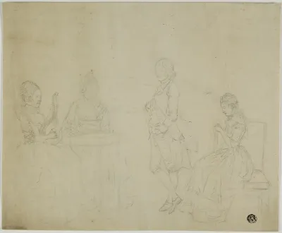 Sketch of Family Group with Three Seated Women and Young Man Standing