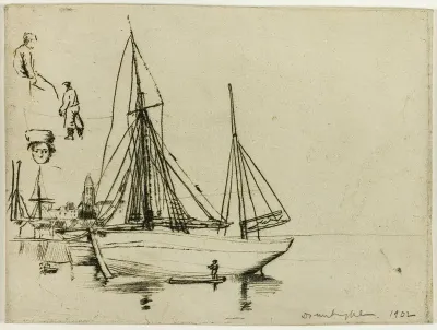 Sketch of Fishing Boats and Sailors