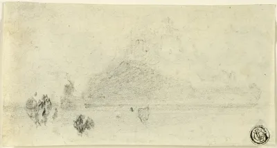 Sketch of Mont Saint Michel (recto); Buildings Beside Water (verso)