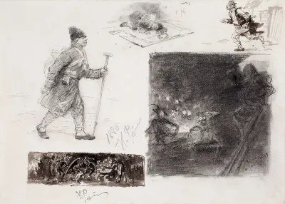 Sketches for paintings incl. Religious Procession in the Kursk Governorate