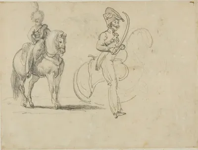 Sketches of a Mounted Chasseru and a Cavalry Officer with Drawn Saber