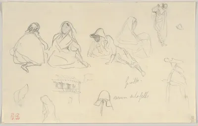 Sketches of Figures and a Tile-Roofed Building, Seville, Spain