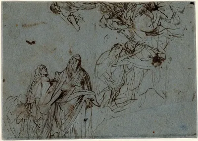 Sketches of figures in drapery and a man on horseback