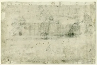 Sketches of Figures on the Ice / recto: Winter Scene on the Frozen Canal near the Kalverhekkenpoort, Kampen