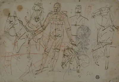 Sketches of Men, Horses, and Decorative Design