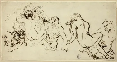Sketches of Nymph, Satyr and Putto