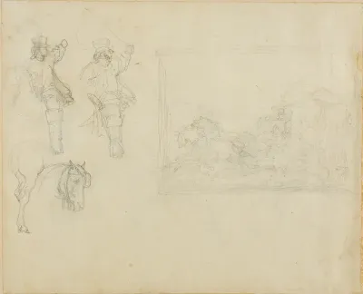 Sketches of Postillions and a Stagecoach