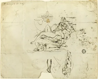 Sketches of Reclining Female Nude and Amorous Couple