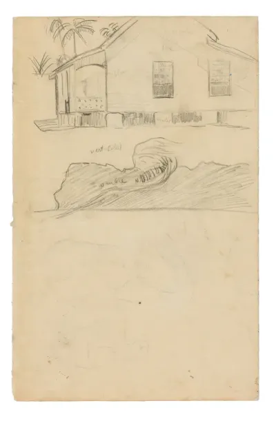 Sketches of Tahitian Residence with Color Notations and Dogs