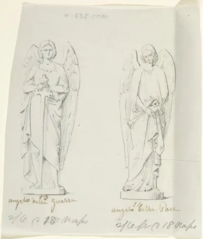 Sketches of two statues: Angel of War and Angel of Peace