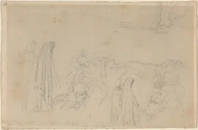 Sketches with a Hooded Figure (Virgil and Beatrice?)