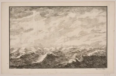 Skibe i oprørt sø. Illustration til Fontenay, "Söe-Evolution"; København 1743