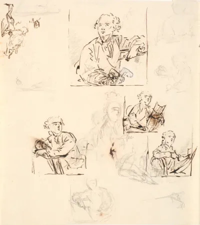 Skitser til maleriet af W.A. Müller, Kunstakademiet, samt en lille figurskitse