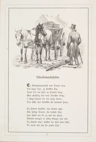 Skraldemandshesten. Illustration til H.V. Kaalund, "Fabler for Børn"