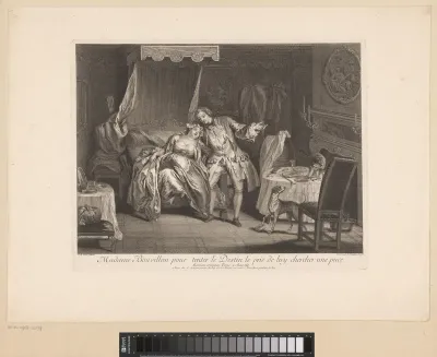 Slaapkamerscène met Madame Bouvillon en le Destin