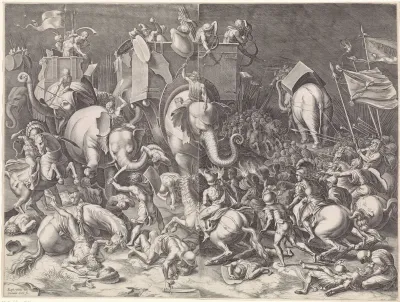 Slag bij Zama tussen Scipio en Hannibal, bij nacht