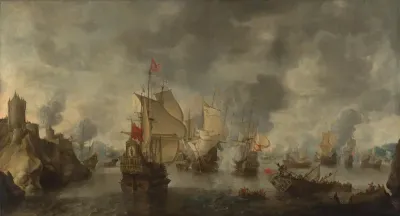 Slag van de verenigde Venetiaanse en Nederlandse vloten tegen de Turken in de Baai van Foja, 1649