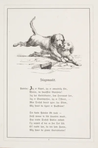 Slagsmaalet. Illustration til H.V. Kaalund, "Fabler for Børn"