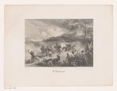 Slagveld met boogschutters en cavaleristen
