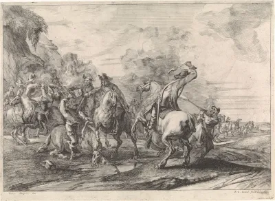 Slagveld met cavalerie en infanterist