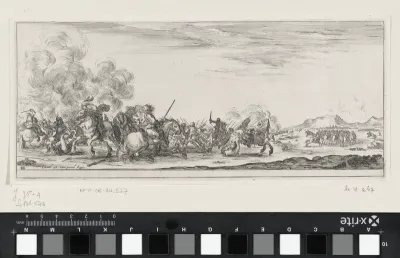 Slagveld met soldaten te paard in gevecht