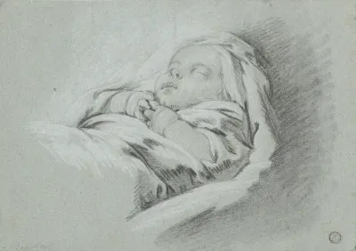 Slapende baby, de handjes over elkaar