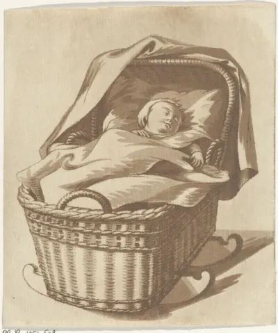 Slapende baby in een wieg