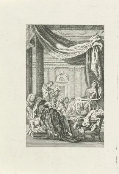 Slapende figuren onder een baldakijn
