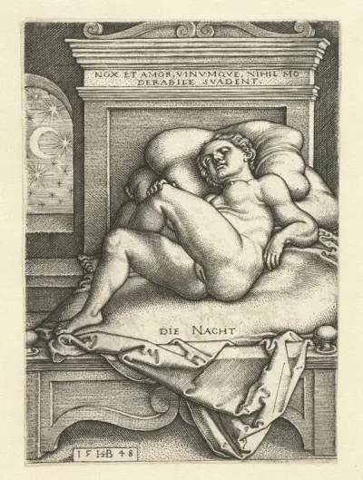 Slapende naakte vrouw als de Nacht