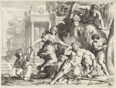 Slapende Silenus vastgebonden