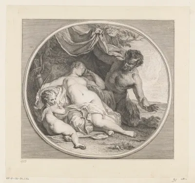 Slapende Venus bespied door een sater
