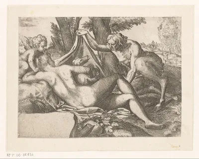 Slapende Venus bespied door een sater