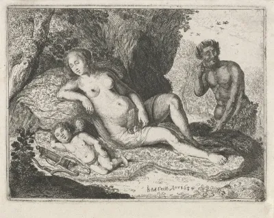Slapende Venus bespied door een sater