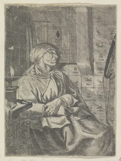 Slapende vrouw in de hoek van een kamer