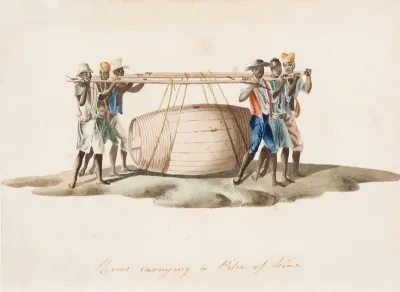 Slaves carryng a Pipe of Wine