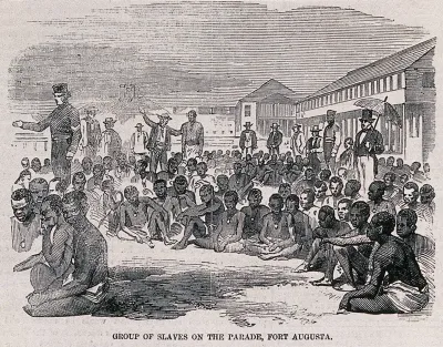 Slaves rescued from a slave ship by the Royal Navy, brought to Fort Augusta, Kingston, Jamaica