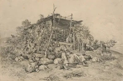 Sleeping Shepherd in front of the Shepherd's Hut