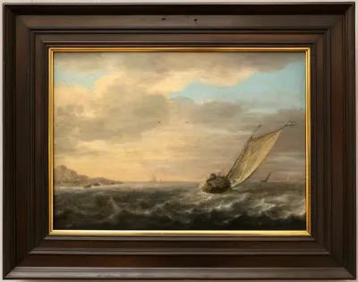Slightly waving sea with sailing ship