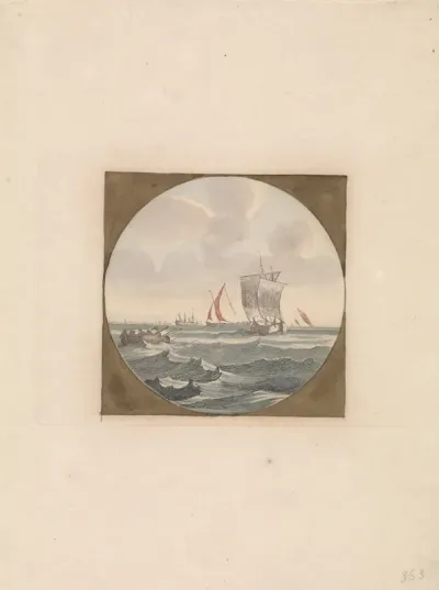 Sloep en zeilschepen op zee