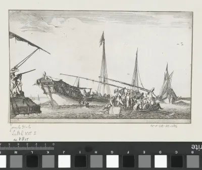 Sloep vol mannen voor een galeischip
